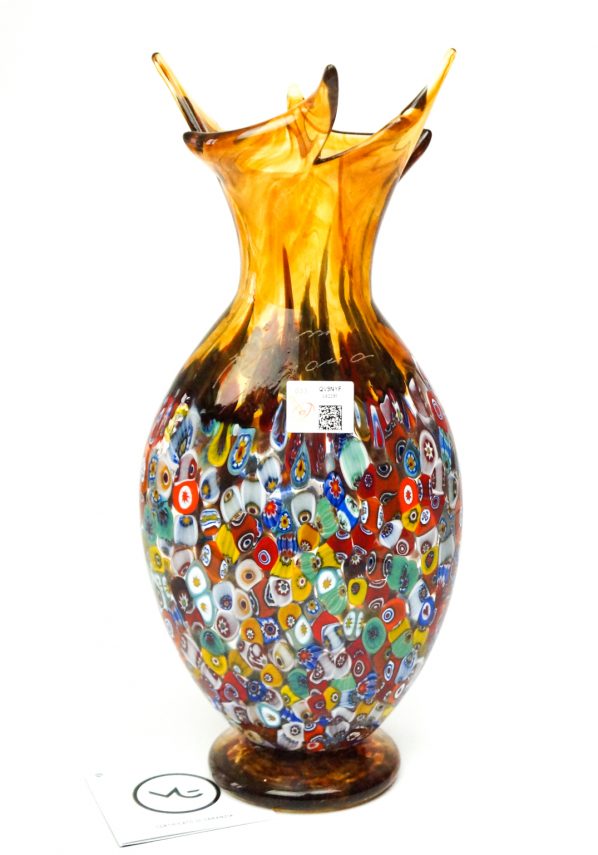 Liano - Blown Vase Amber And Murrina Millefiori