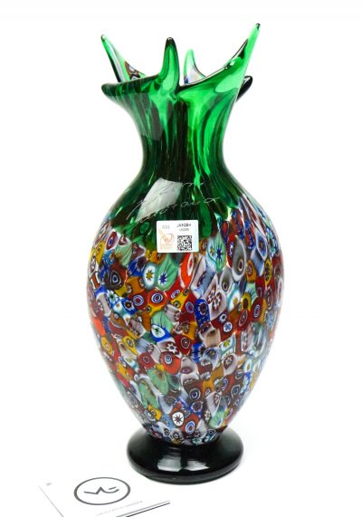 Serius – Blown Vase Green And Murrina Millefiori