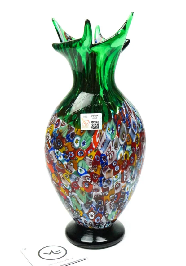 Serius - Blown Vase Green And Murrina Millefiori