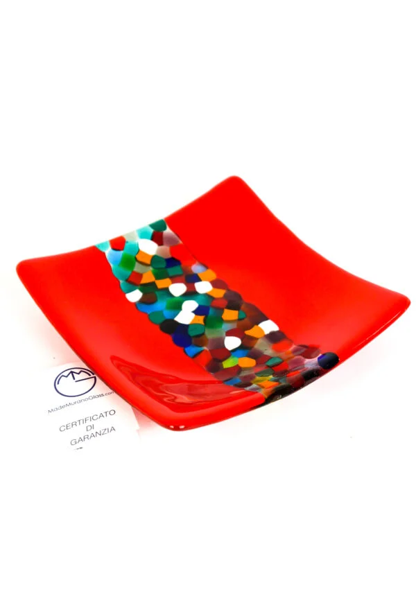 Red Square Plate In Murano Glass