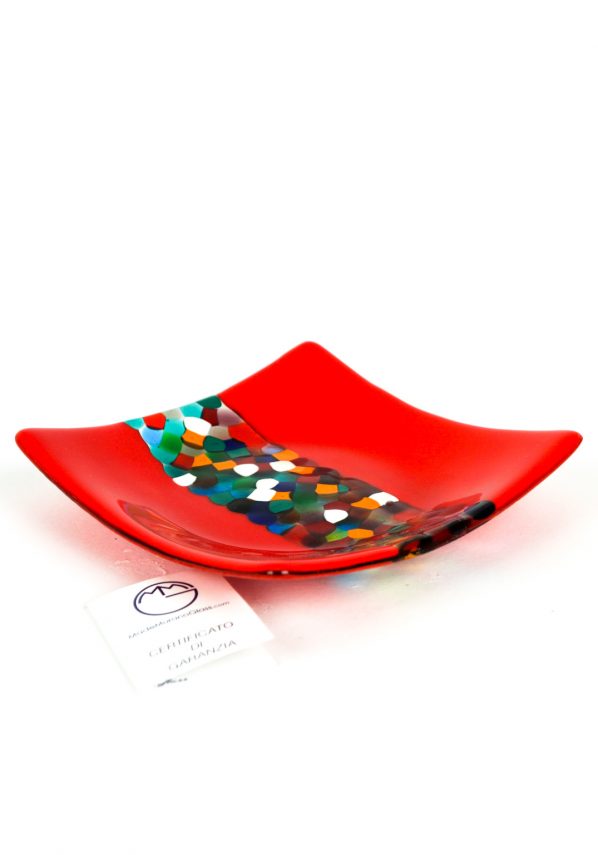 Red Square Plate In Murano Glass