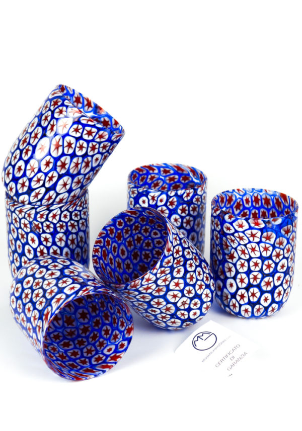 Xmas - Set 6 Murano Drinking Glasses Millefiori - Made Murano Glass