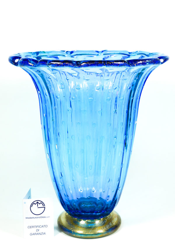 Splash - Murano Glass Vase Balloton Sea Water And Gold Leaf
