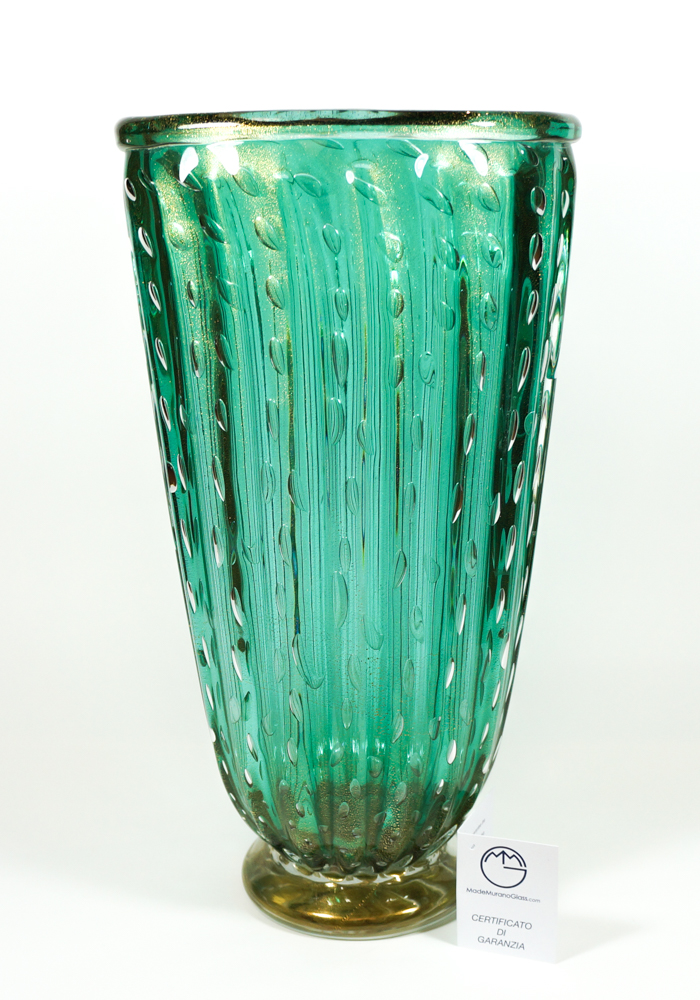 Smeraldo – Vaso Vetro Murano Verde Smeraldo Balloton E Oro 24kt