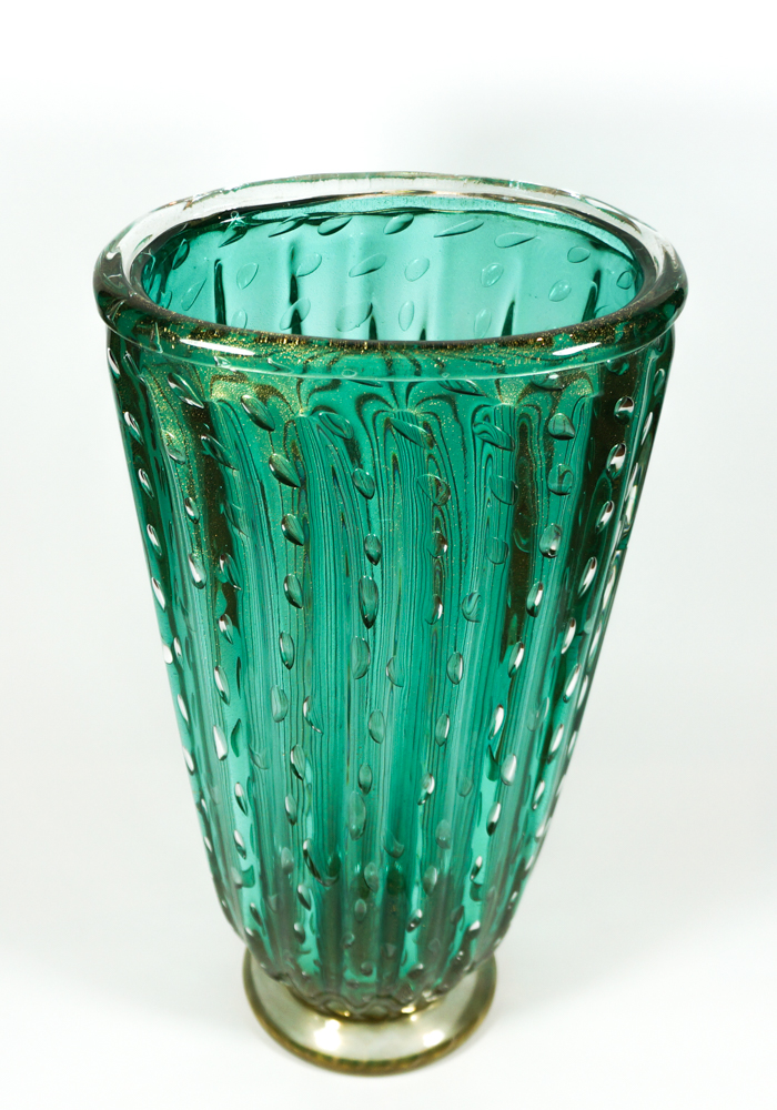 Smeraldo - Vaso Vetro Murano Verde Smeraldo Balloton E Oro 24kt