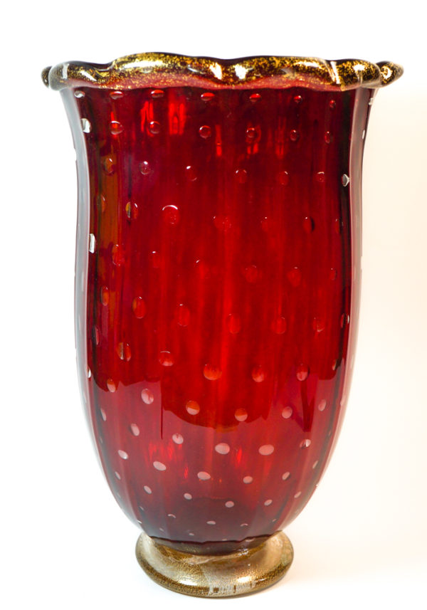 赤色ガラス花瓶 金色装飾付きMURANO GLASS GOLD24KL Mexico - Murano Glass Vase Red Gold 24kt - Made Murano Glass