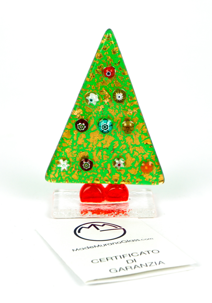 Green Christmas Tree With Murrina And Gold - Murano Glass Ornaments