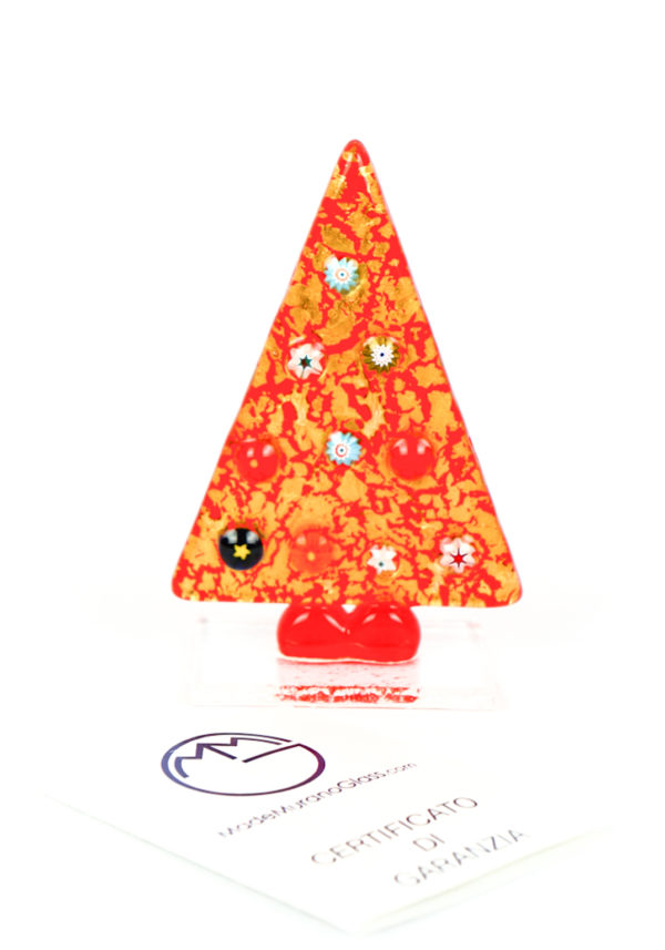 Red Christmas Tree With Murrina And Gold - Murano Glass Ornaments