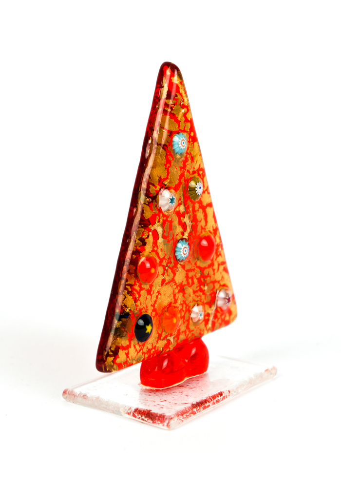 Red Christmas Tree With Murrina And Gold - Murano Glass Ornaments