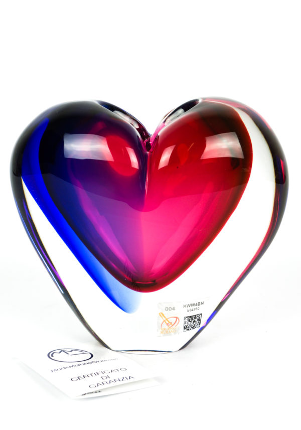 Heart Blue Rubin Sculpture - Made Murano Glass