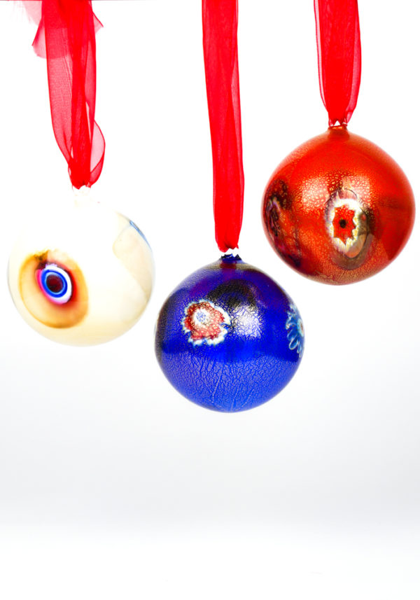 3 Xmas Balls In Venetian Blown Glass