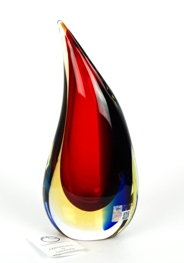 Diamond- Vaso Sommerso Rosso Blu Ambra- Made Murano Glass