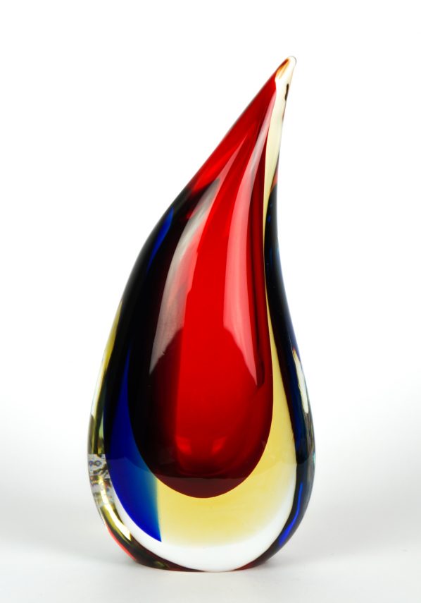 Diamond- Vaso Sommerso Rosso Blu Ambra- Made Murano Glass