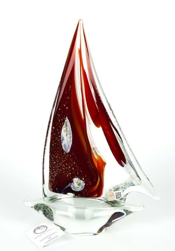 Sailboat Calcedonio Red - Made Murano Glass