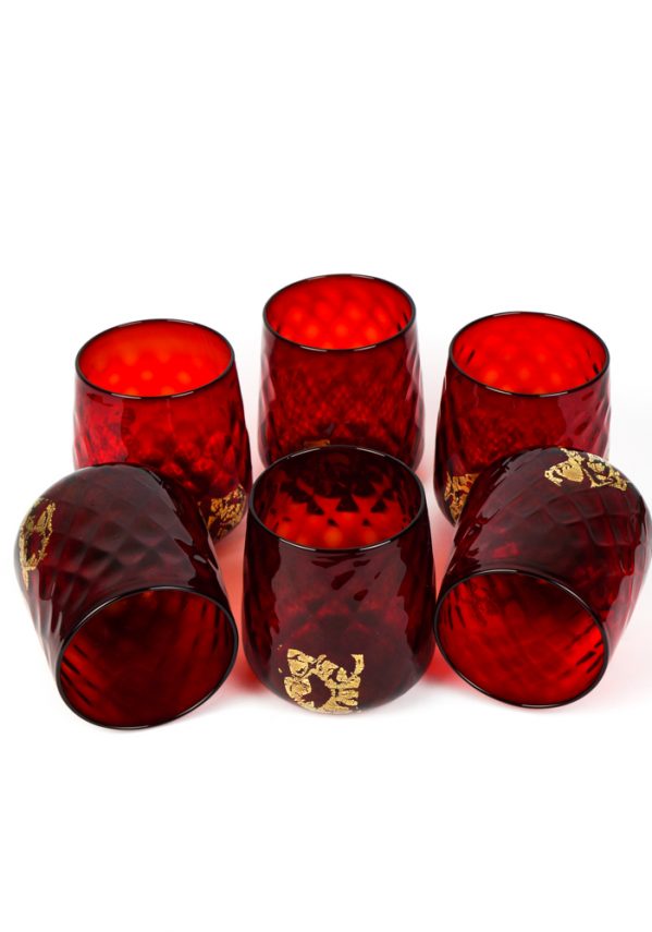 Luxury - Set Di 6 Bicchieri Vetro Soffiato Rosso Oro