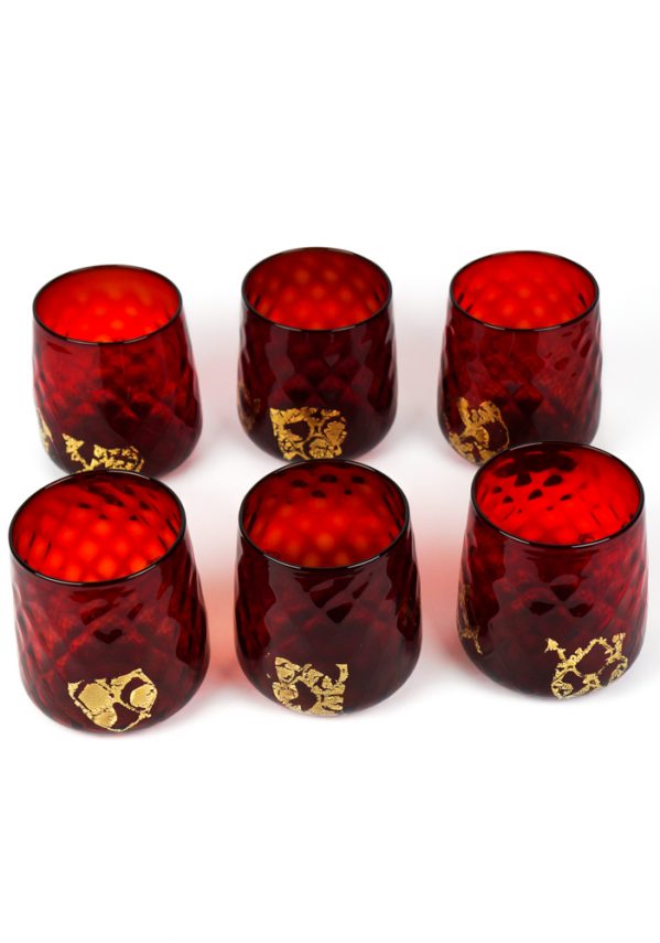 Luxury - Set Di 6 Bicchieri Vetro Soffiato Rosso Oro