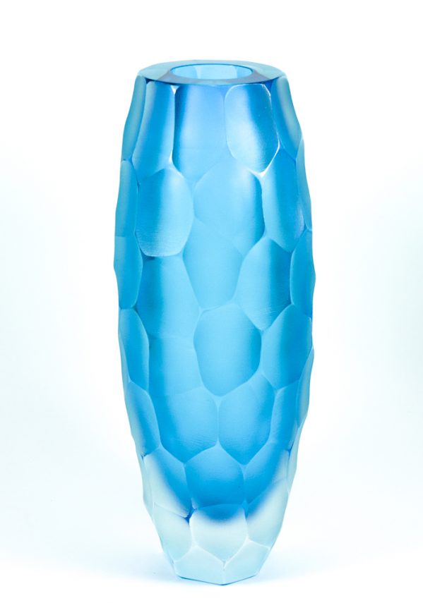 Inda - Exclusive Murano Glass Vase Engraved Light Blue