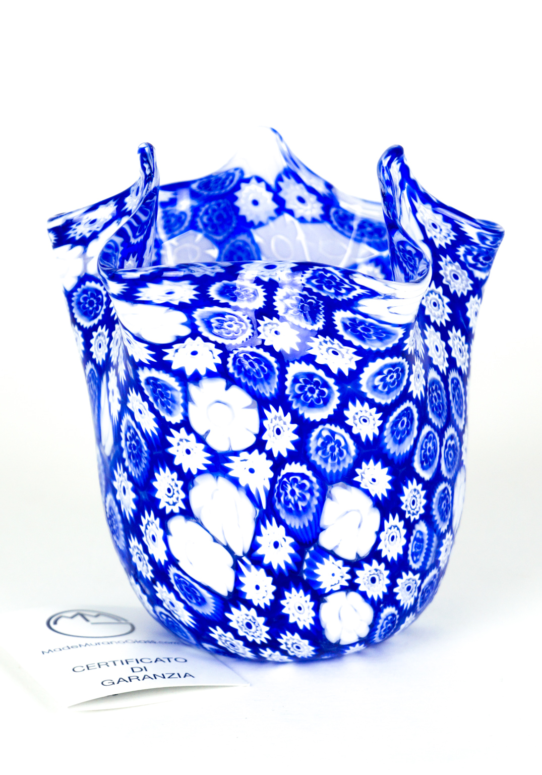 Murano Handkerchief Vase Blue Murrina Millefiori