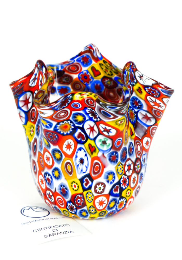 Murano Handkerchief Vase Murrina Millefiori