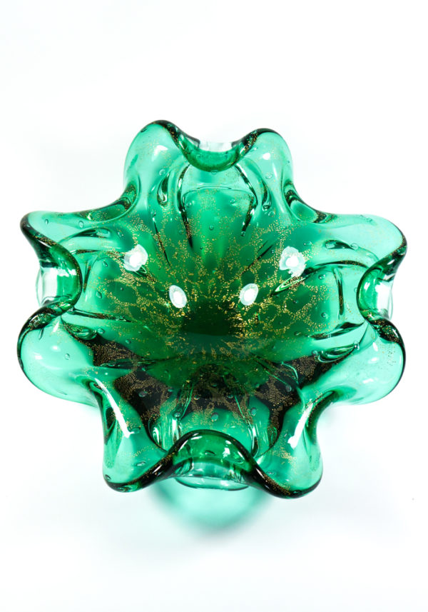 Glass Bowl in Green Glass with Air Bubbles, Murano, 1960s