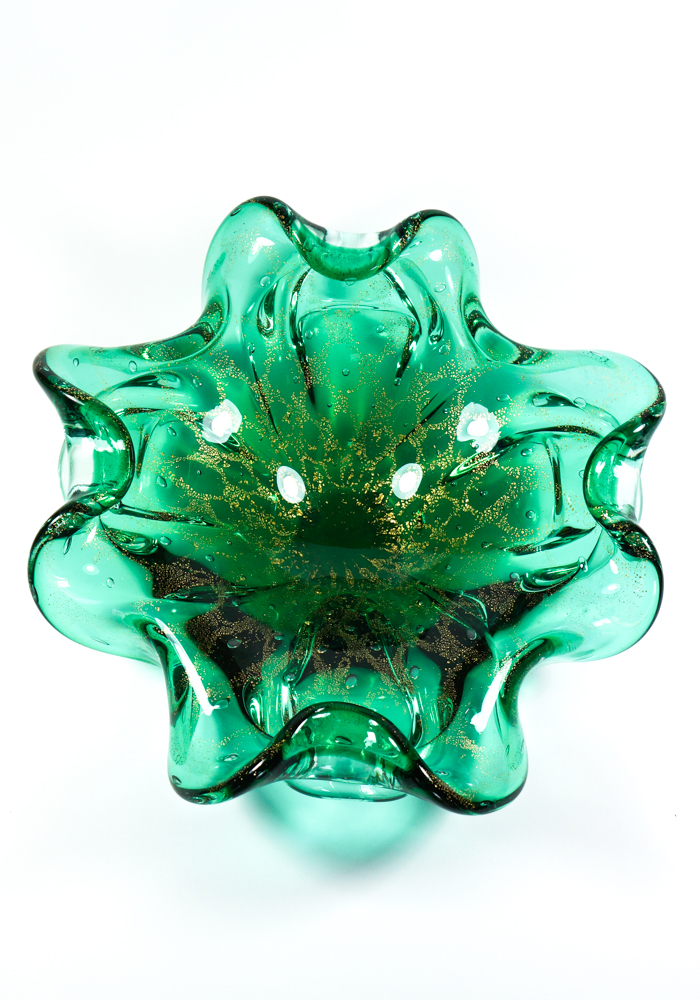 Semal - Green Murano Glass Centerpiece With Gold Leaf 24kt