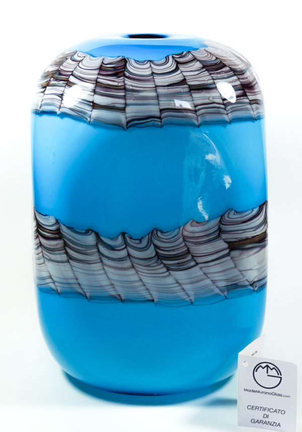 Lace - Sea Water White Venetian Glass Vase - Made Murano Glass