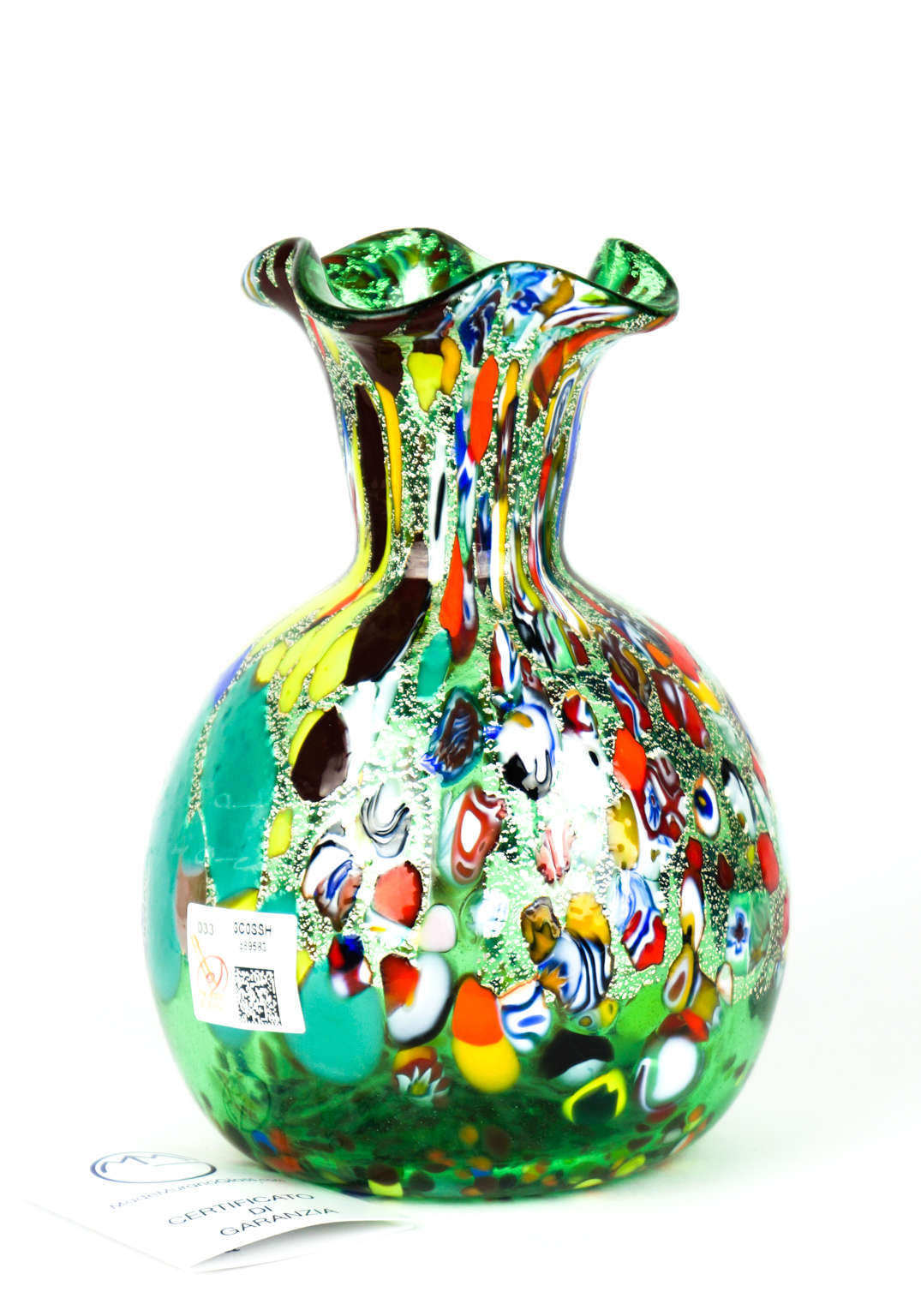 Mid-Century Italian Vase in Green Yellow Murano Glass, 1960