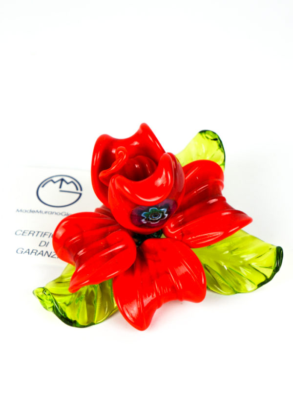 Red Rose Flower In Murano Glass
