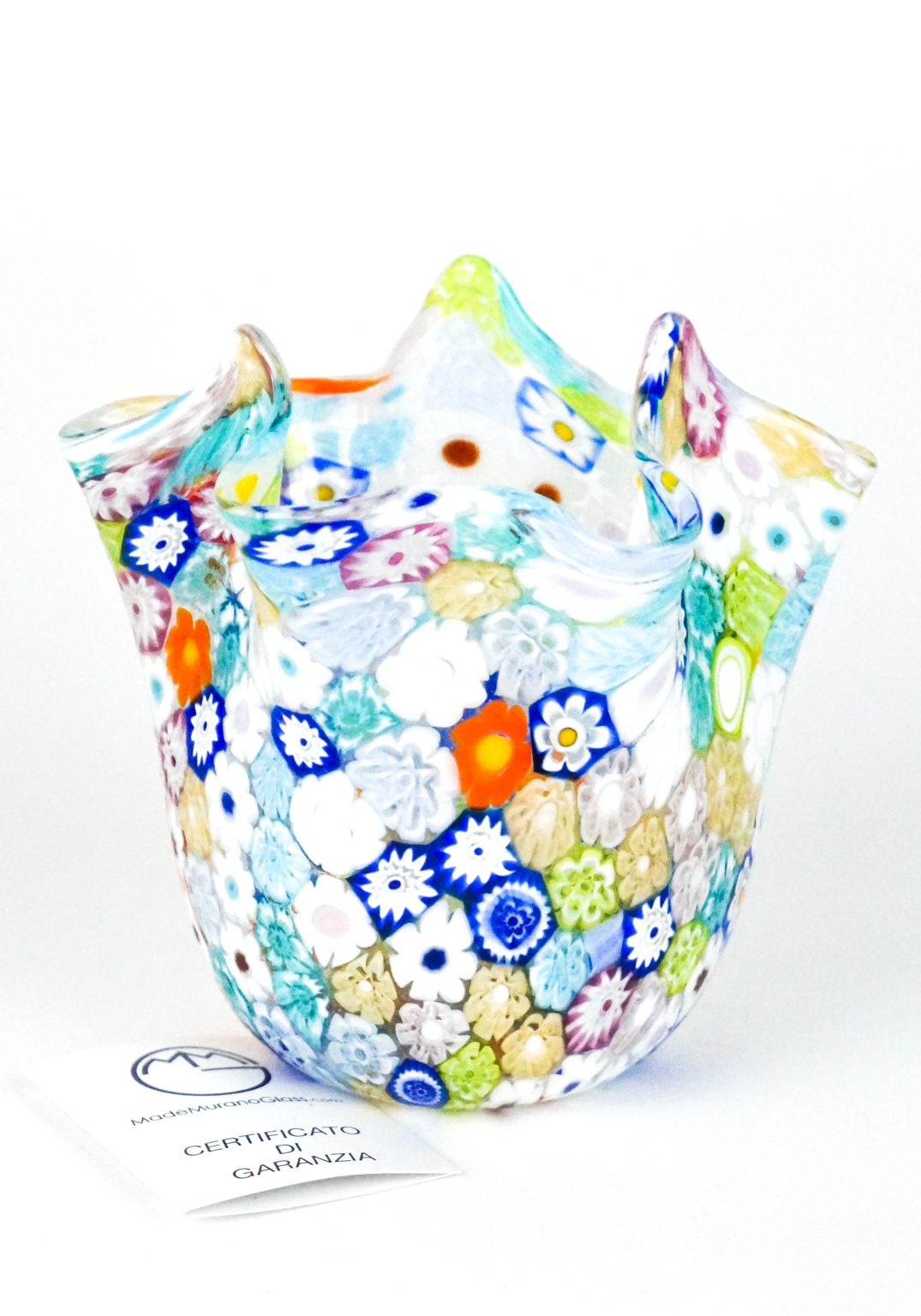 Murano Handkerchief Vase Harlequin Murrina Millefiori - Made Murano Glass