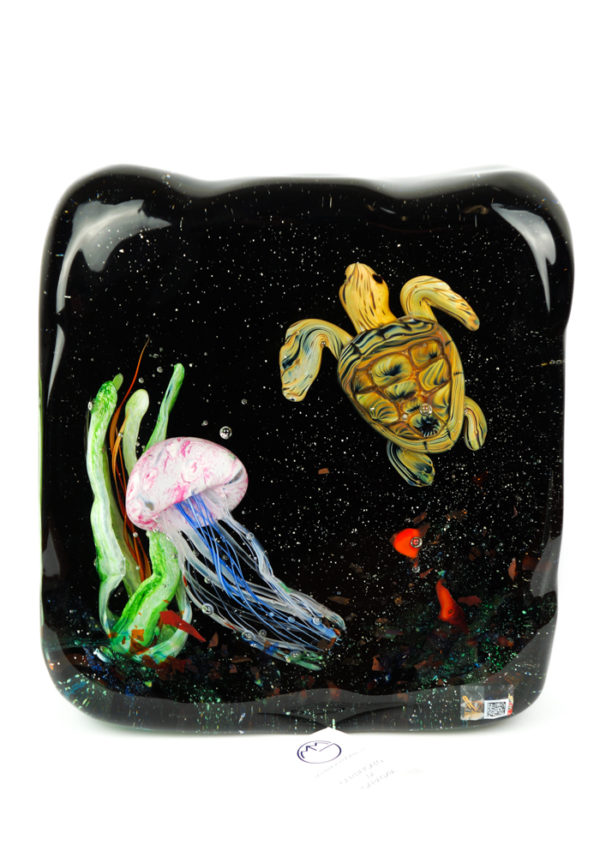 Murano Glass Aquarium Turtle And Jellyfish - Made Murano Glass