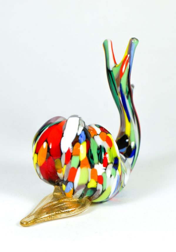 Murano Glass Animal Snail With Mace Multicolor And Gold - Made Murano Glass