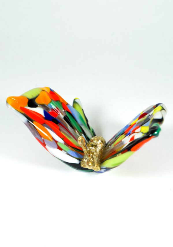 Murano Glass Animal Butterfly With Mace Multicolor And Gold - Made Murano Glass