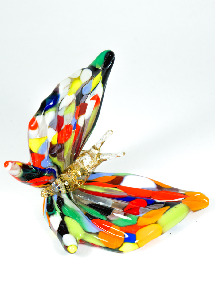 Murano Glass Animal Butterfly With Mace Multicolor And Gold - Made Murano Glass