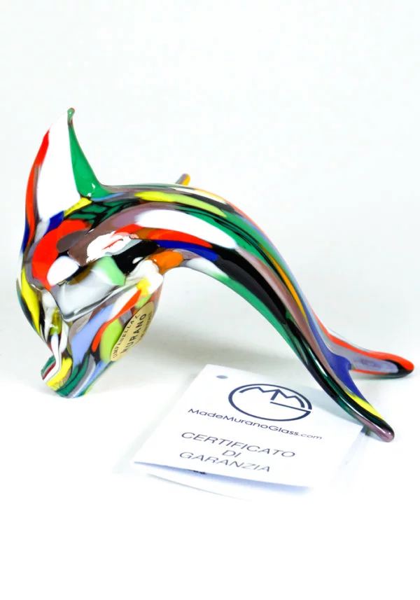 Murano Glass Fish Dolphin With Mace Multicolor And Gold - Made Murano Glass