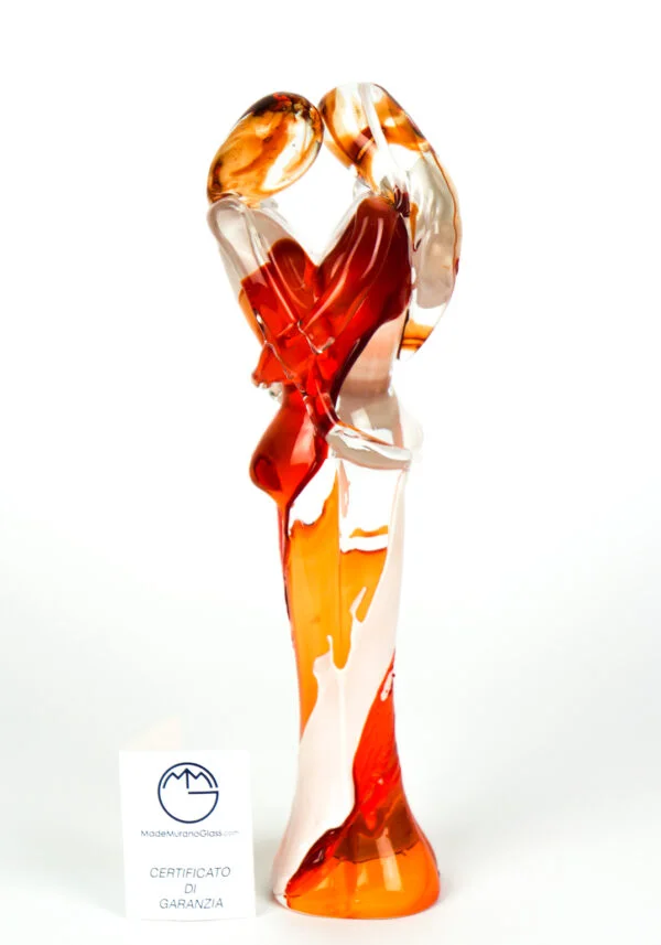 Lovers Sculpture - Orange And White - Made Murano Glass