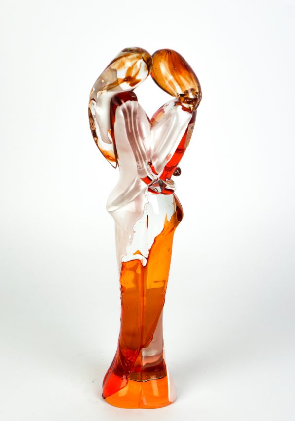 Lovers Sculpture - Orange And White - Made Murano Glass