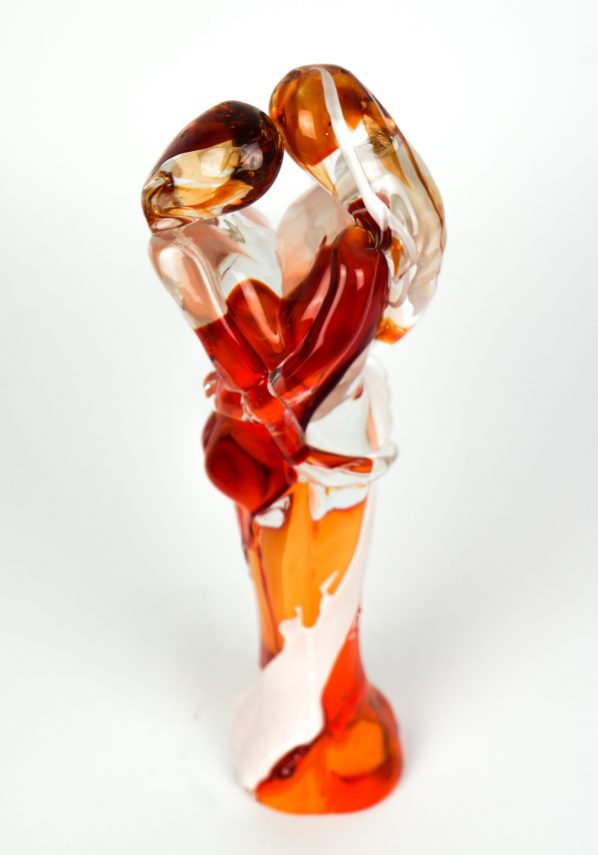 Scultura Di Amanti - Bianco E Arancio - Made Murano Glass