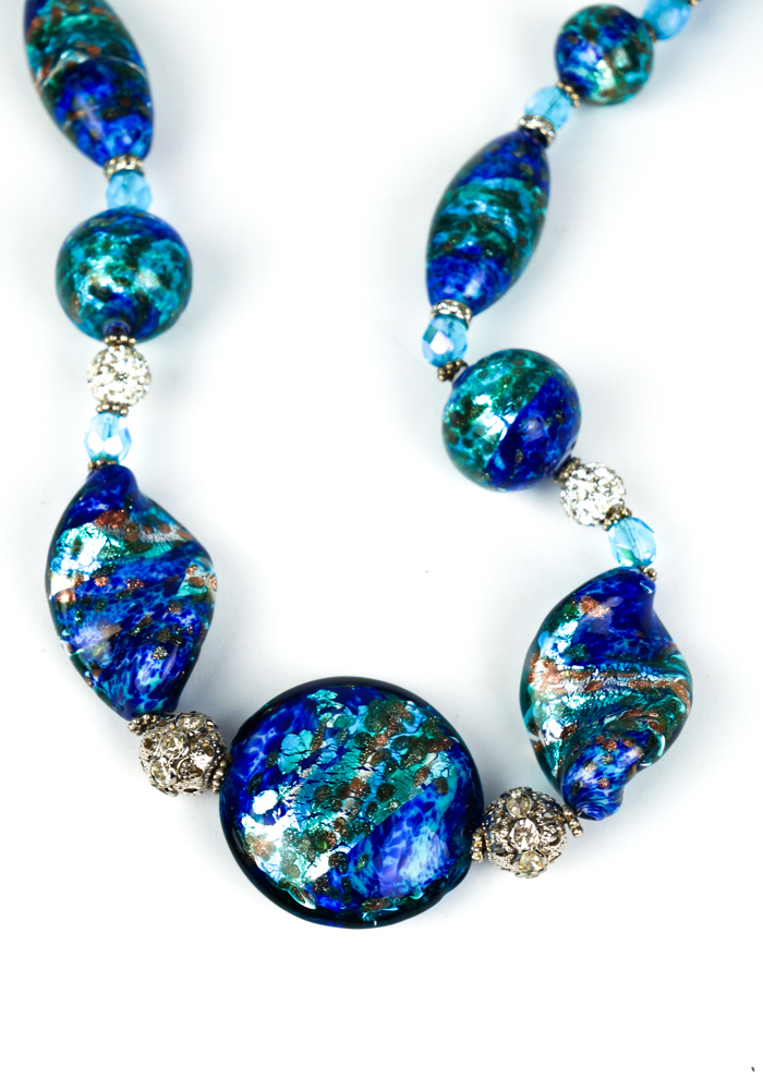 Lumina - Blue Murano Glass Necklace With Silver - Made Murano Glass