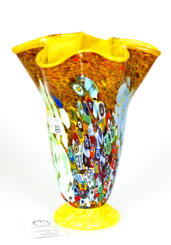 Primavera Sole - Blown Vase Yellow And Murrina Millefiori