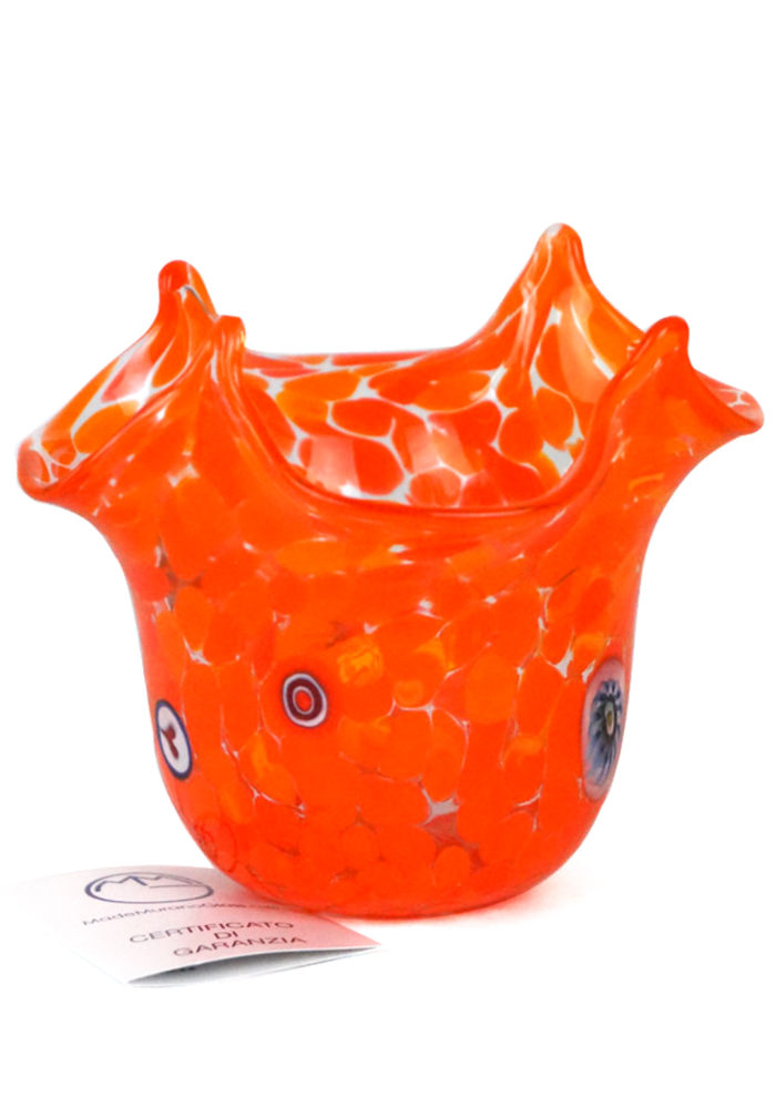 Rik Murano Handkerchief Vase Orange Made Murano Glass