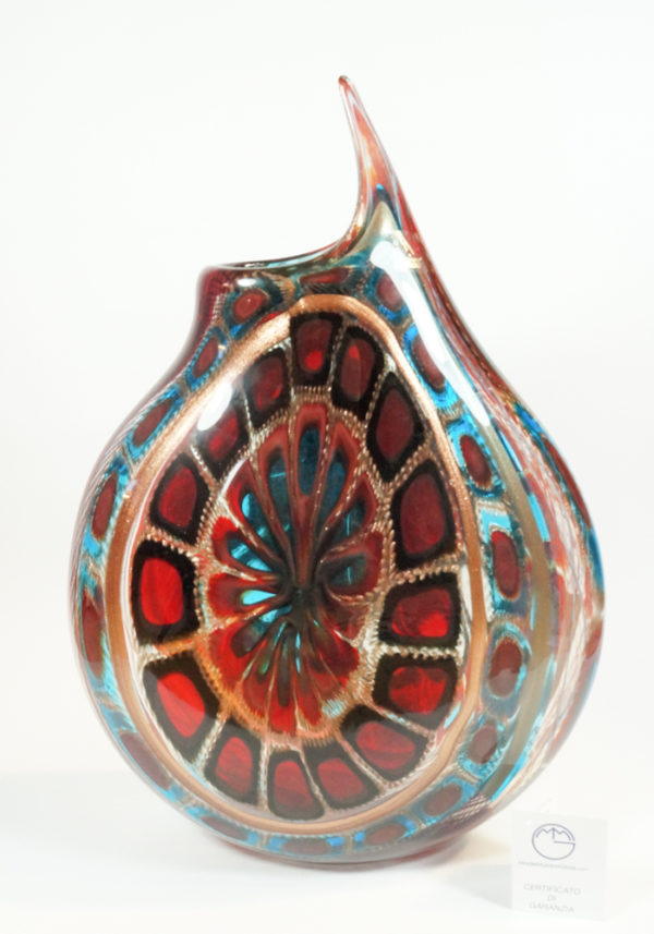 Lebian - Exclusive Venetian Glass Vase With Murrina - Made Murano Glass