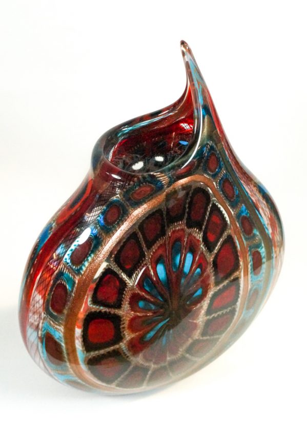Lebian - Exclusive Venetian Glass Vase With Murrina - Made Murano Glass