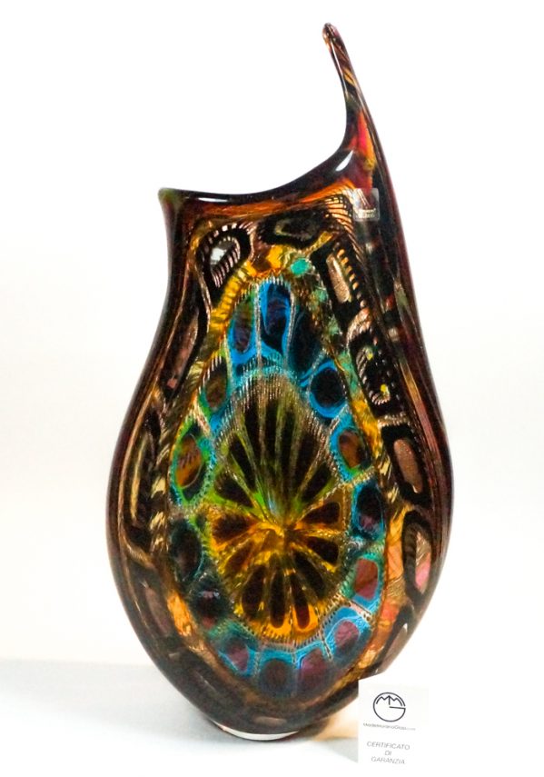Monumental - Exclusive Venetian Glass Vase With Murrina - Made Murano Glass