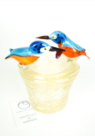 Nest With 2 Birds – Kingfisher – Murano Glass