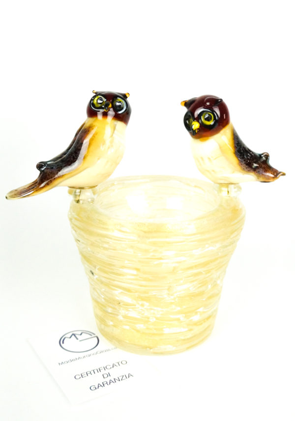 Nest With 2 Owls - Murano Glass