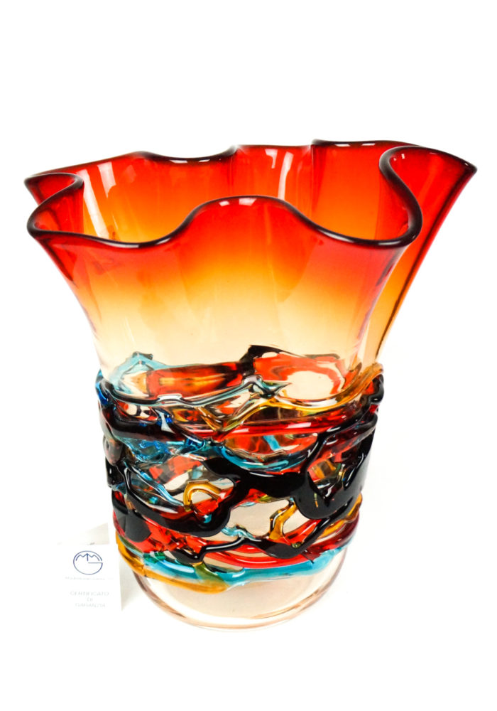 Fogo Exclusive Red Glass Vase Made Murano Glass