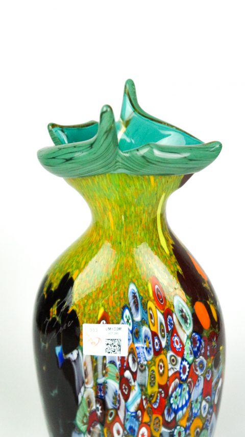 Primavera - Blown Vase Green And Murrina Millefiori