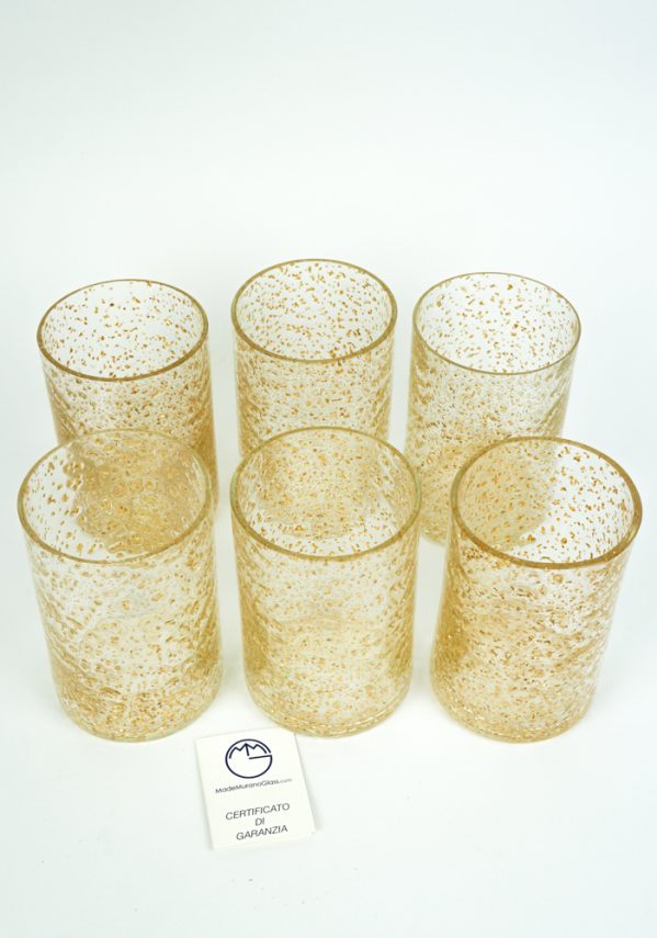Set Di 6 Bicchieri Polvere D'oro - Vetro Soffiato