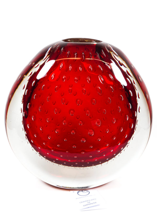 Vesuvio - Venetian Blown Glass Vase Red Sommerso - Made Murano Glass