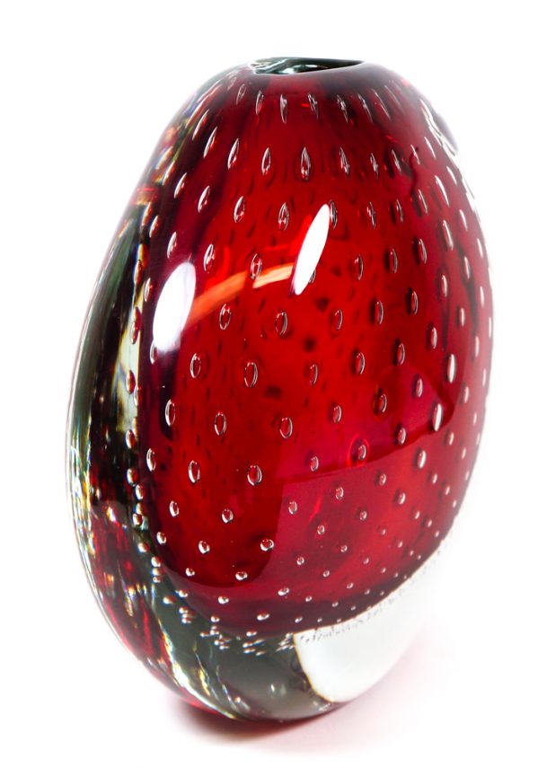 Vesuvio - Venetian Blown Glass Vase Red Sommerso - Made Murano Glass